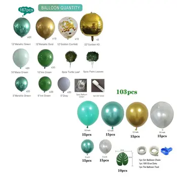 

1 Set 167Pcs Jungle Safari Theme Party Supplies Green Balloons Garland Bow Kit