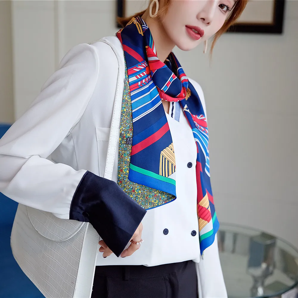 Brand New Design Double-deck Twill Belt Chain Women Scarf Neckerchief Silk Scarves For Ladies Head Scarf Handkerchief