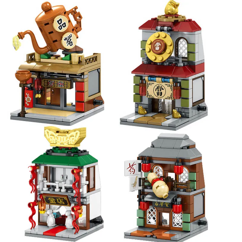 

City Mini Street View Chinatown Restaurant Teahouse Toy Building Blocks Model for Children Christmas Gifts legoingly