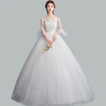 

Long Wedding Dresses CR679 O-Neck Flare Sleeve Bridal Gowns Embroidery Wedding Dress Sequin Plus Size Vestidos De Novia 2020