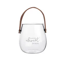 Fashion-Unique Chic Nordic Glass Storage Jar Bottle With Leather Handle Minimalist Desk Storage Bottle Organizer Flower Vase Con