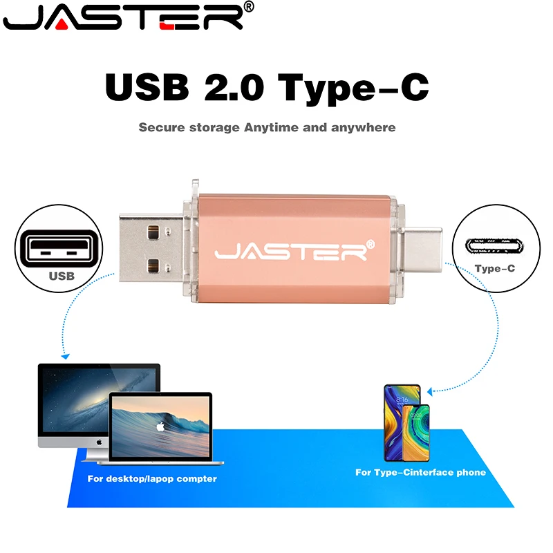 JASTER Super Mini TypeC 2. 0 USB flash drive Pen Drive high quality 4GB 8GB 16GB 32GB 64GB 128GB Pendrive for Type-C device