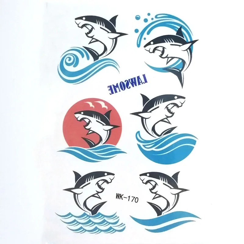 10pcs WK170 Мультяшная Акула временная татуировка наклейка Водонепроницаемая мнимый татуировки Искусство тела ручная ножка дети подарок 10 шт - Color: 10pcs WK170