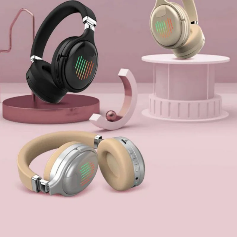 Беспроводные Bluetooth светящиеся наушники, гарнитура, складные наушники для телефона, компьютера, универсальные разноцветные Модные Наушники унисекс