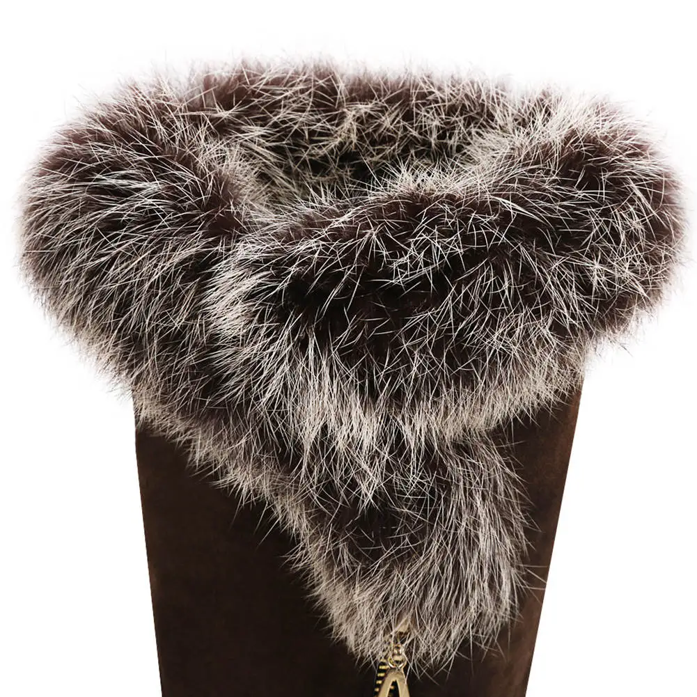 RIBETRINI Thermal Fur Boots Women Hidden Wedge Heels Round Toe Platform Shoes Woman Rabbit Hair Nubuck Snow Boots Big Size