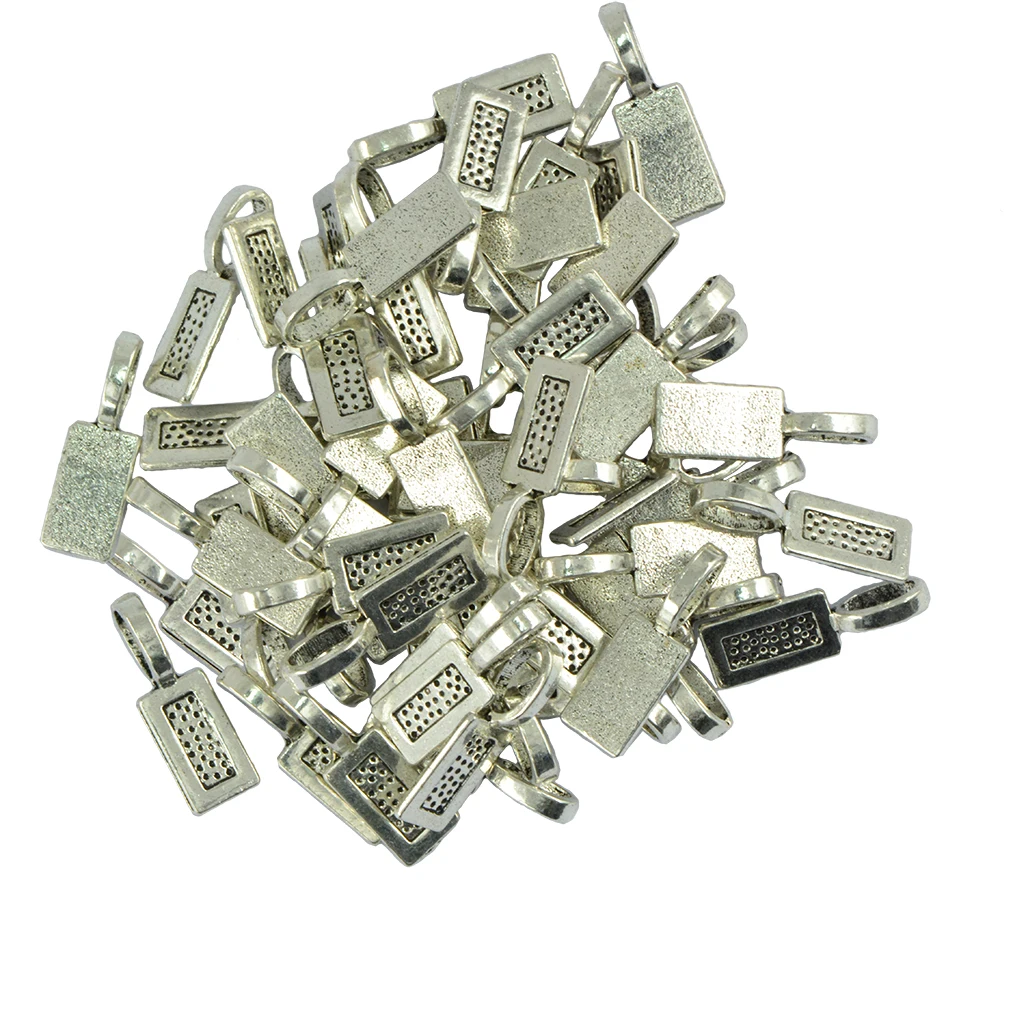 50 Pieces/ Lot Vintage Blank Bezel Rectangle Glue On Bails Pendant Cabochon DIY Crafts Findings