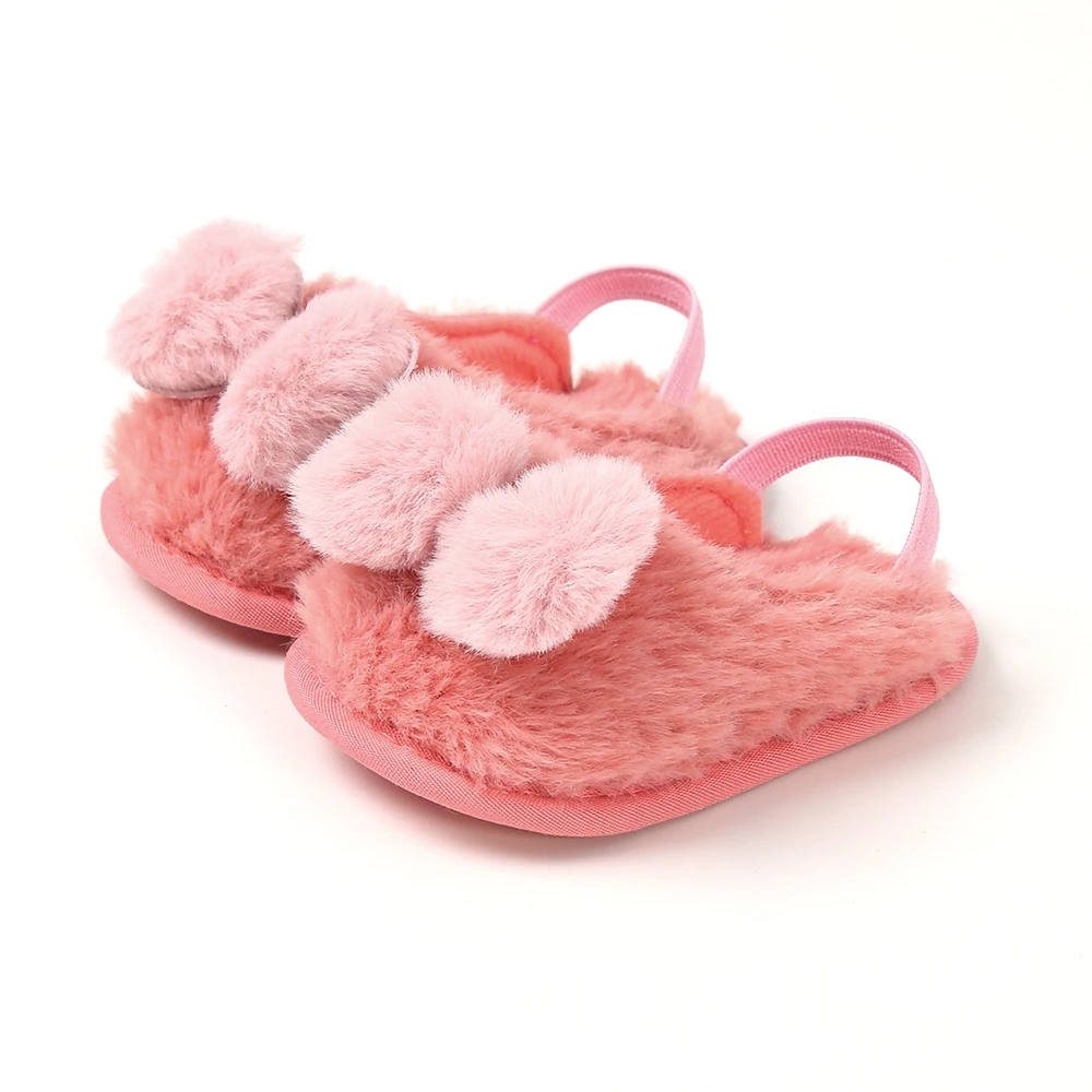 Милые плюшевые мягкие тапочки для маленьких девочек; Детские Теплые повседневные сандалии на плоской подошве; повседневная обувь для младенцев