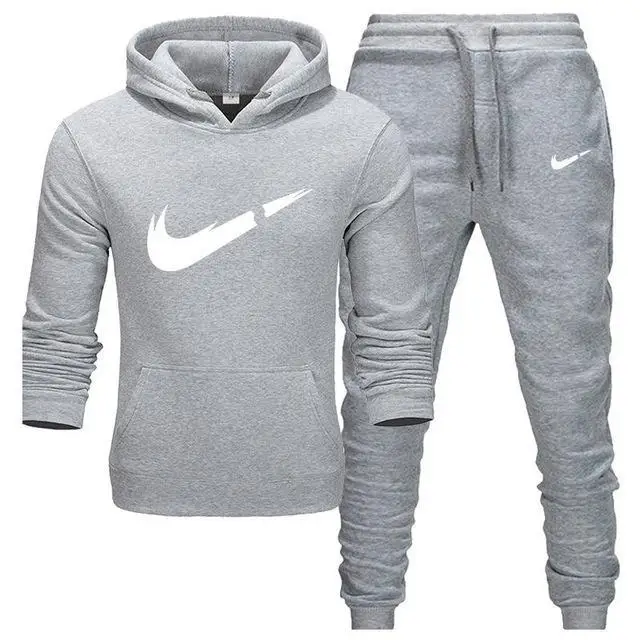 grey LightGray-B Брендовый спортивный костюм, модные толстовки для мужчин, спортивная одежда из двух частей, комплекты из толстой шерсти с капюшоном+ штаны, спортивный костюм для мужчин - Цвет: grey LightGray-B