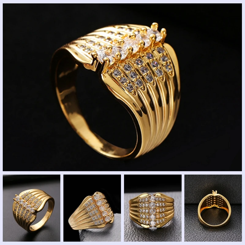 

Size 7/8/9/10 New 2019 Elegant Gold Rings For Women Bridal Wedding Pave AAA Zirconia Crystal Rings Anel