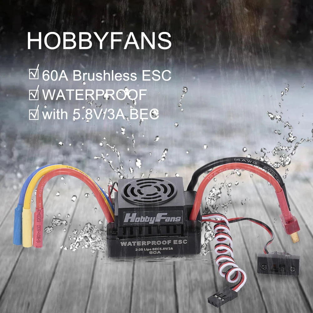 HobbyFans 3650 3100/3500/3900/4300KV Brushless Motor with Heat Sink and 60A ESC BEC Waterproof for 1/10 RC Car Truck | Игрушки и хобби