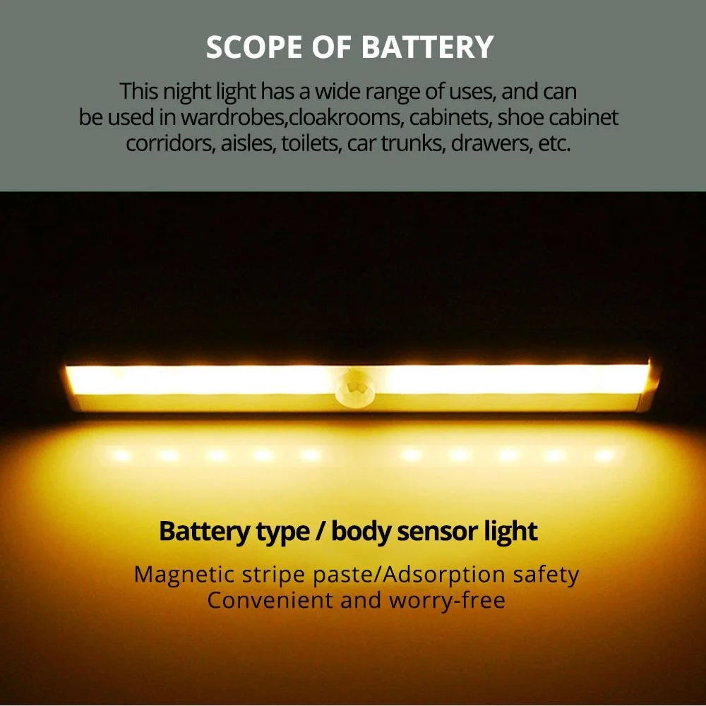 6/10LED PIR Motion Sensor Lamp Cupboard Wardrobe Bed Lamp Under Cabinet Night Light Smart Light Perception For Closet Stairs Led