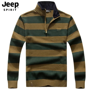

JEEP SPIRIT Brand Autumn Sweater Men Fashion Striped Pullover Men Warm Knitted Wear Turtleneck Men Long Sleeve Men Sweaters