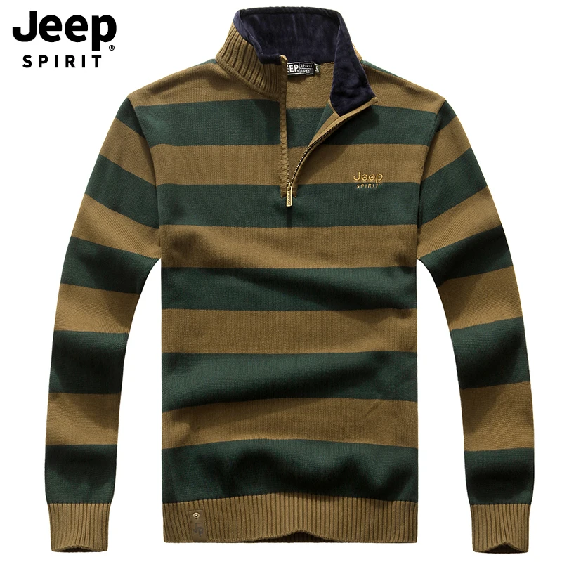 ^*Best Offers JEEP SPIRIT Brand Autumn Sweater Men Fashion Striped Pullover Men Warm Knitted Wear Turtleneck Men Long Sleeve Men Sweaters
