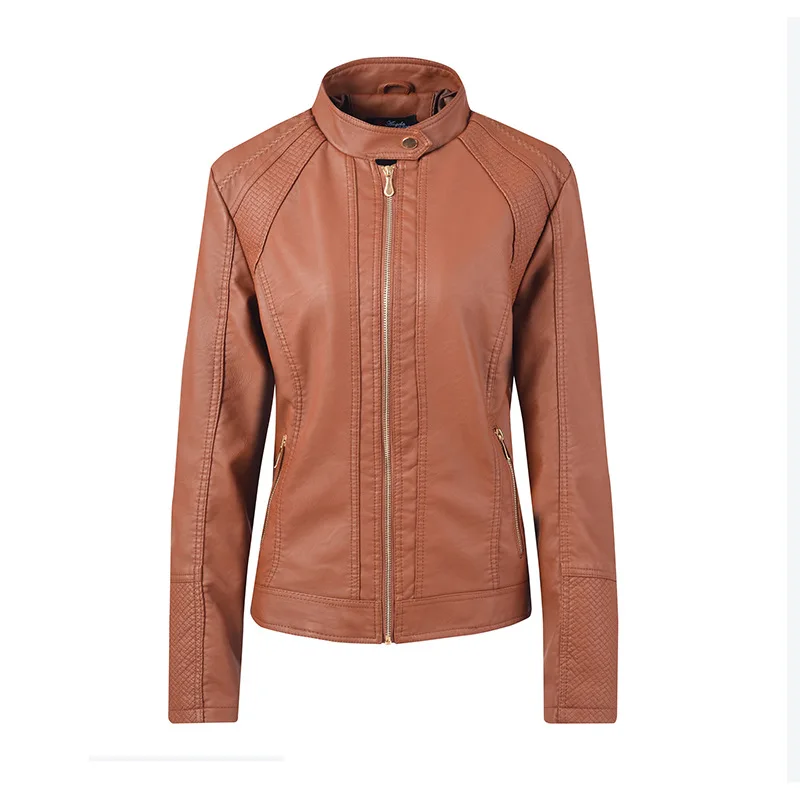 Трансграничной Amazon Лидер продаж в европейском и американском стиле; модная одежда с длинными рукавами на молнии для женщин кожаные Топ пальто из кожи, полиуретана айкерские пиджаки W