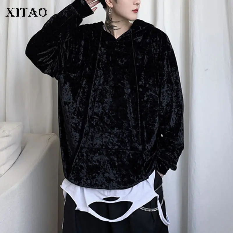 XITAO, черные толстовки с капюшоном на завязках, модные новые женские зимние пуловеры с длинным рукавом, элегантные маленькие повседневные толстовки DMY2020