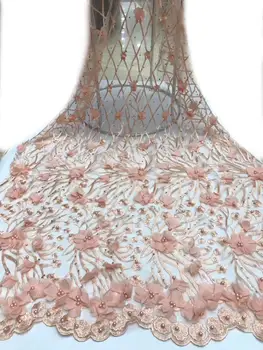 

NEW BEAUTIFICAL african 3d lace fabric african lace fabric 2019 high quality lace PEACH color with beads french lace fabric YYZ3