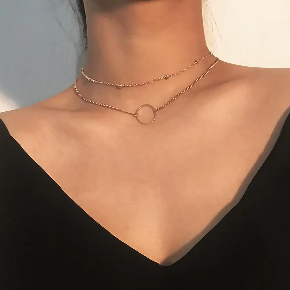 Воротник gargantilla Mujer dos capas collares redondos цвет Оро воротник чокер cuello conjunto de moda