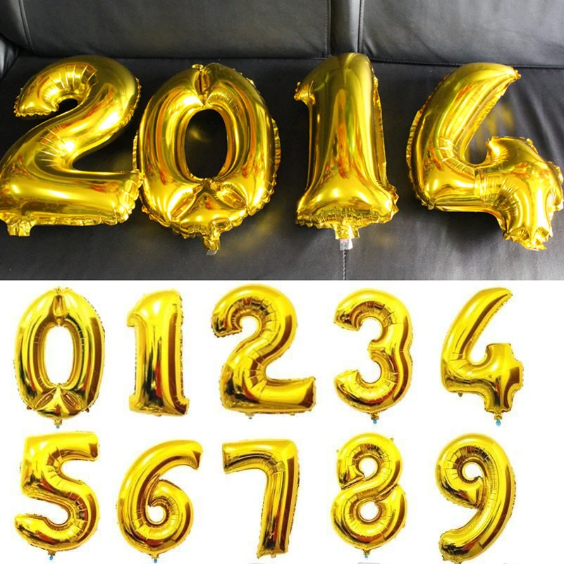 32 дюймов Большой Фольга на день рождения воздушные шары воздушные гелиевые номер шарик для дня рождения вечерние золотые украшения серебристый, Черный Цифры для воздушных шаров