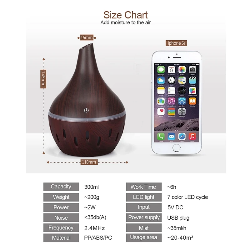 USB Wood Grain Essential Oil Diffuser Ultrasonic Air Humidifier Household Aroma Diffuser Aromatherapy Mist Maker with Light
