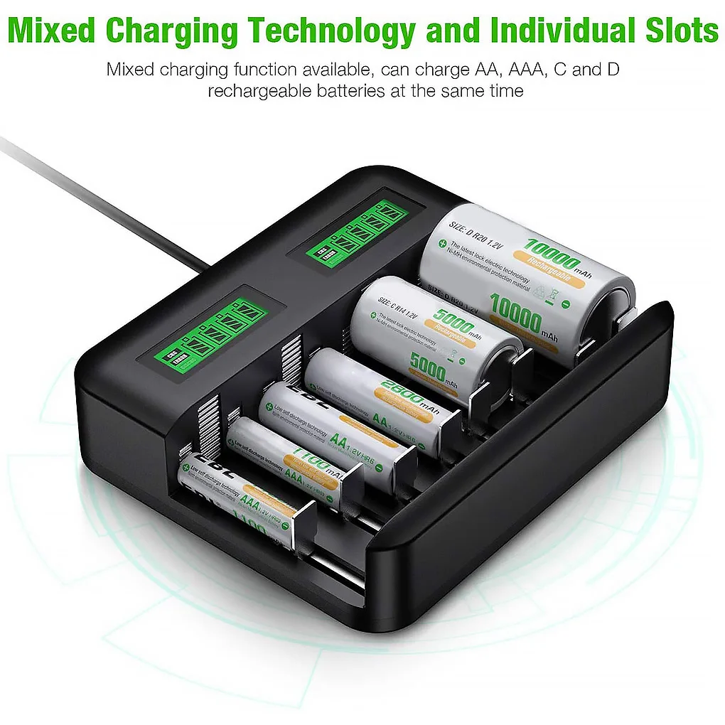 Caricabatterie a 8 slot con alimentazione USB AA/AAA/C/D Caricabatterie ricaricabile con display LCD 2021 Nuovi arrivi_voghion.com