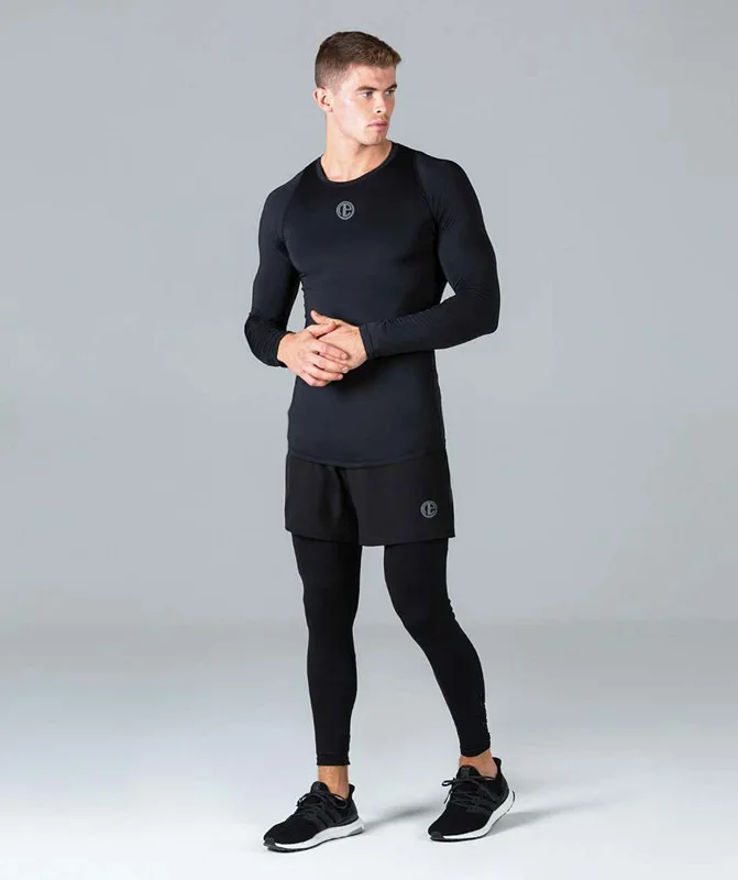 Модные новые мужские рубашки с длинным рукавом для фитнеса, хлопковые футболки для бодибилдинга, тренировок, тренажерного зала, спортивные футболки, верхняя одежда - Цвет: Черный