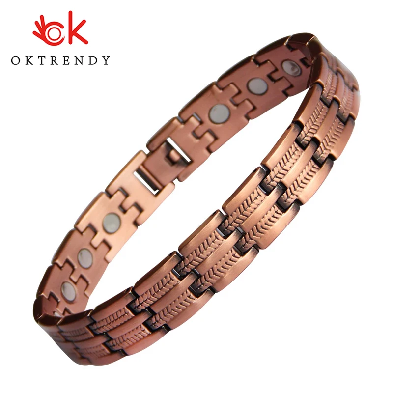 Oktrendy артрит Чистая медь магнитный браслет красная медь исцеляющий браслет для мужчин Лучший Био Магнит 3000 gauss