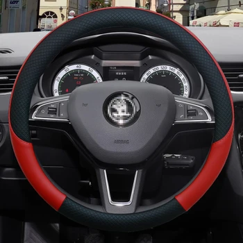 

100% DERMAY Brand Leather Car Steering Wheel Cover Anti-slip for Skoda Rapid Spaceback Auto interior Accessories