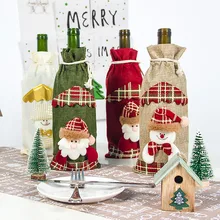 Рождественские мешковины Чехлы для бутилок вина одеваются Рождественские Украшения Стола Санта Клаус Снеговик, рождественские украшения для дома