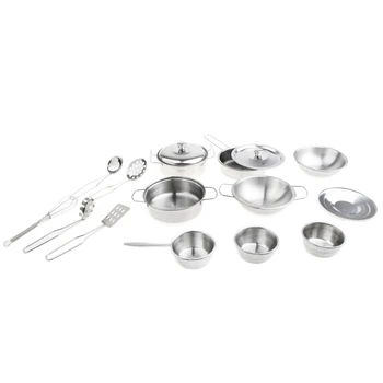 

16 Pieces Metal Silver Mini Kitchen Cookware Utensil Simulation Chef Toy Preschool Cooking Play Tool Set Gift