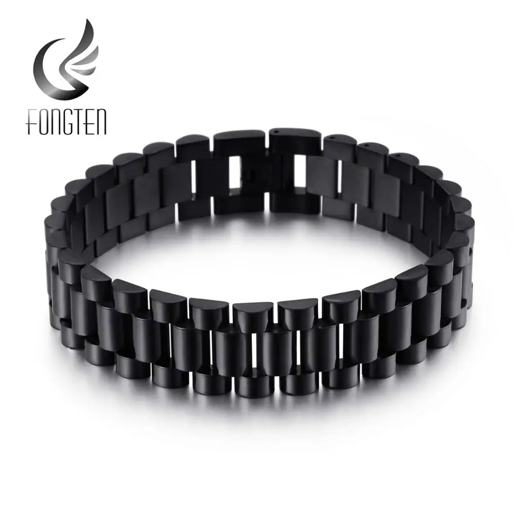 Fongten мужские часы из нержавеющей стали браслет-цепочка классические черные синие коричневые браслеты ювелирные изделия