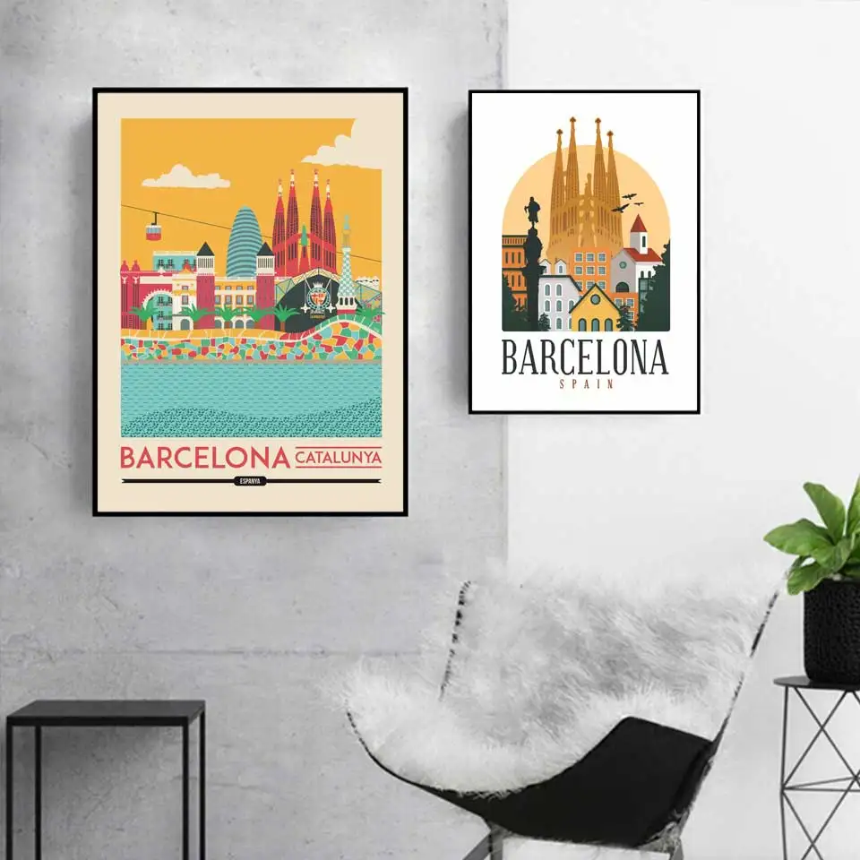 Barcelona Catalonia Spain Travel Poster Prints Canvas Painting Wall Art Picture For Bedroom Home Decor | Дом и сад