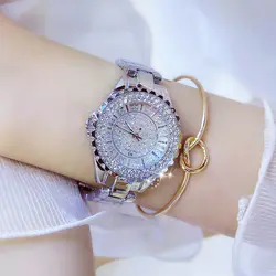 Новый серебряного цвета с кристальной платформой Для женщин часы женские роскошные стразы часы с бриллиантами платье Наручные часы relojes para