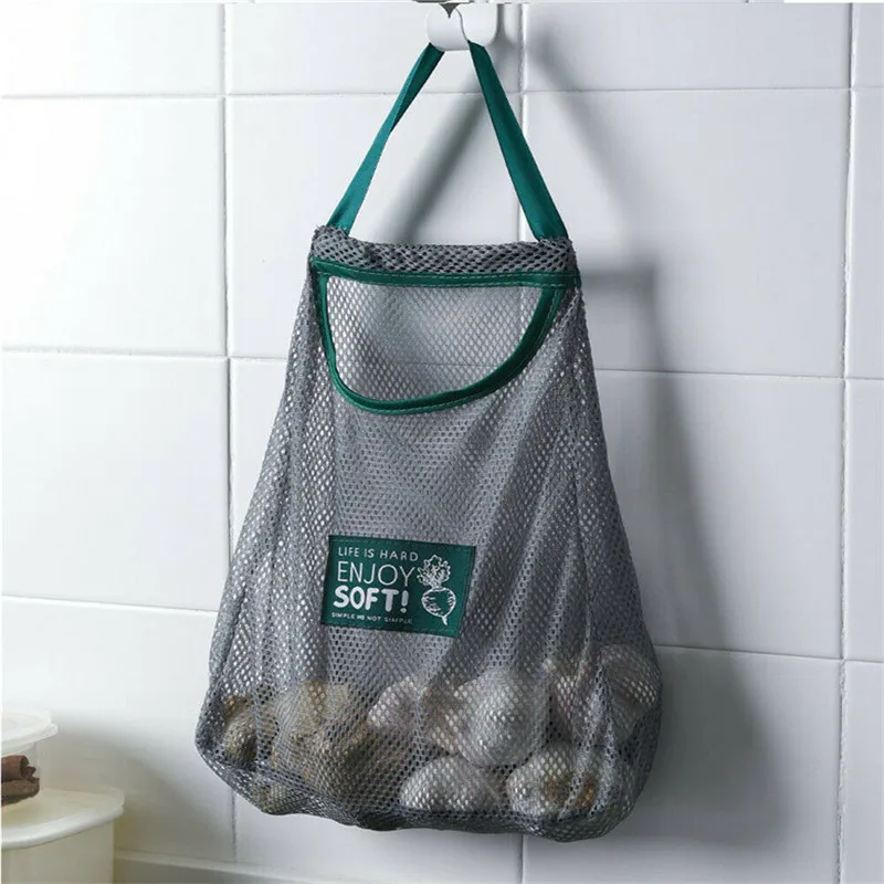 Breathable Mesh Net Grocery Bag Holder Organizer Kitchen Wall Onion Garlic Vegetable Hanging Mount Storage Dispenser Plastic Bag