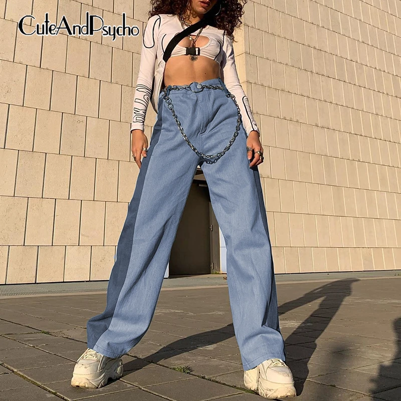 

Cuteandpsycho Wide Leg Casual Pants Women Patchwork Woven Full Length Long Trouser Button High Rise Loose Streetwear 2019 Autumn