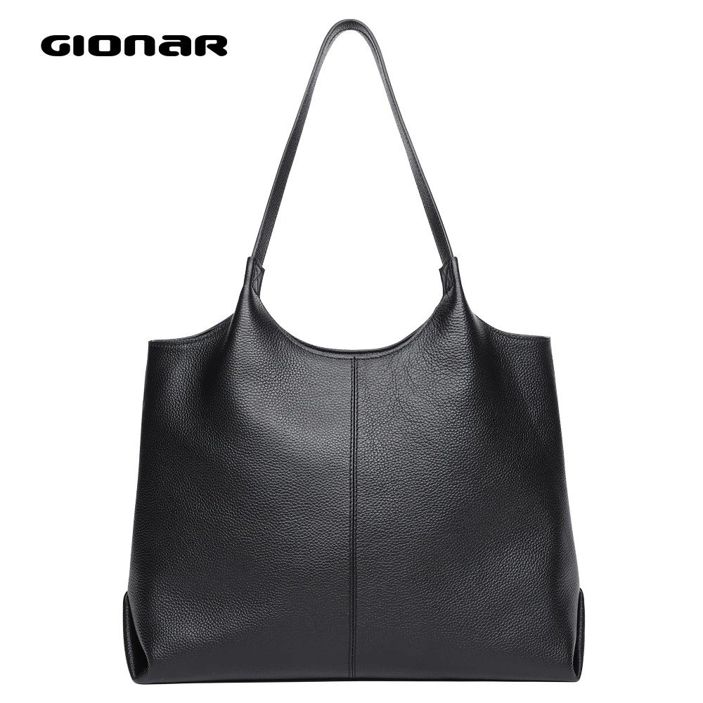 

GIONAR Women RFID Genuine Leather Bags with External Pocket Daily Black Tote Purse Designer Handbag Shoulder Bag for Work Travel
