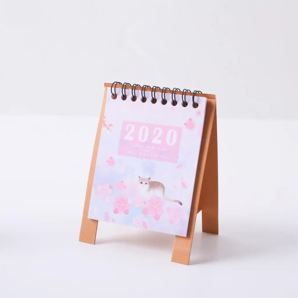 Cute Cartoon Starry sky Flamingo Mini Desktop Paper Calendar dual Daily Scheduler Table Planner Yearly Agenda Organizer - Цвет: Cherry cat