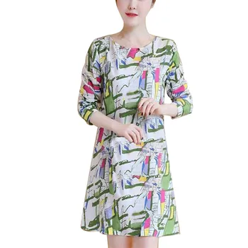 

Women Floral Sashes Shirt Dress Beach Ladies Loose Short Korean Dress Autumn 2020 O-Neck Waist Steetwear #35