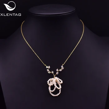 

XlentAg Handmade Natural Fresh Water Pearls Necklaces & Pendants Angle Bow Wedding Gifts Women Luxury Silver 925 Jewerly GN0211