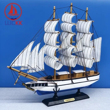 

LUCKK 33CM Nautical Wooden SailBoat Model Manual Ship Miniature Figurine Christmas New Year Party Decor Nautical Creative Gifts
