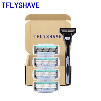 

TFLYSHAVE Men Replaceable Blade 4 Layers Blade Shaving Razor Blade 1pcs Holder 4pcs BladesSharp and High Quali Stainless Steel