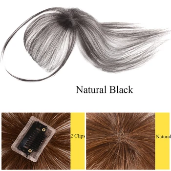 Allaosify Synthetic Long Straight Hair Air Bangs Black Hairpin Bangs High Temperature Hair Topper with Bangs Clip In Extensions 4