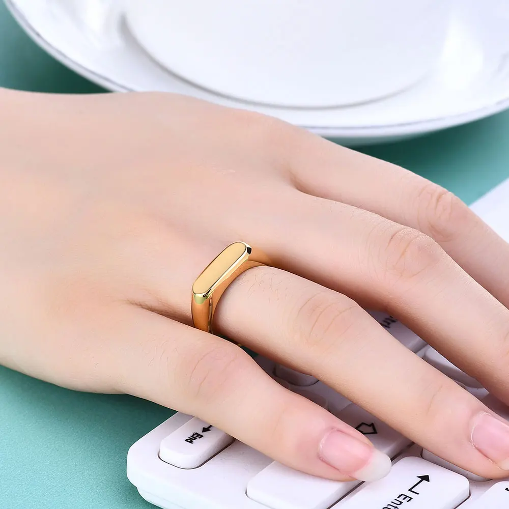 Minimalistischen Einfache Oval Ring Für Frauen Edelstahl Platz Band Flache Top Signet Ringe Partei Schmuck Zubehör Großhandel Reta – Detail 2