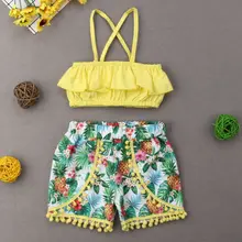 

2Pcs Toddler Kid Baby Girl Clothes Ruffle T-Shirt Tops Floral Shorts Outfits Set
