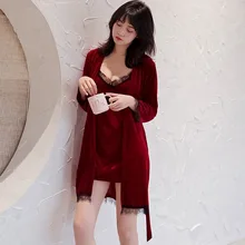 FZSLCYIYI осенний фланелевый женский халат и платье Наборы женский длинный рукав Ночные Рубашки Халаты+ ночная рубашка 2 шт. пижамы