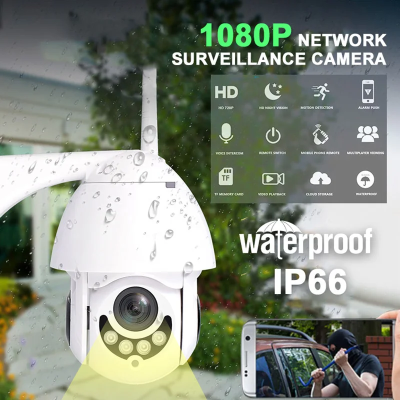 IP66 видеокамера с wi-fi домашняя съемка телефон удаленное приложение вращение PTZ 2.0MP 1080p Full HD ONVIF фотография Android iPhone