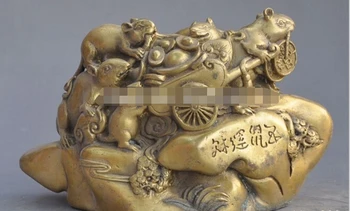 

906+++ 7"China Folk brass Animal 5 Mouse Mice Rat Statue Transport Wealth yuanbao money