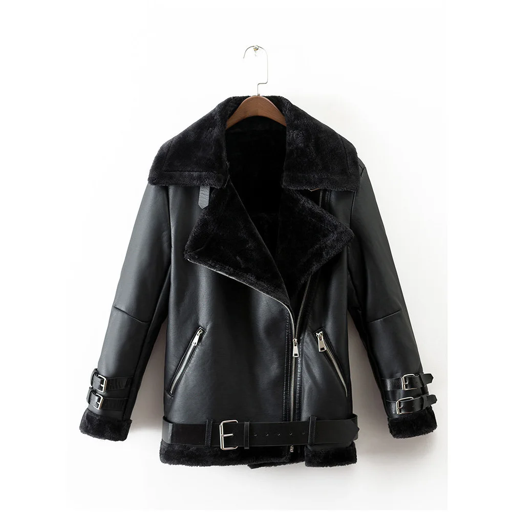 Повседневная черная женская кожаная одежда осень-зима новое модное меховое пальто с отложным воротником для девушек уличная одежда пальто на молнии