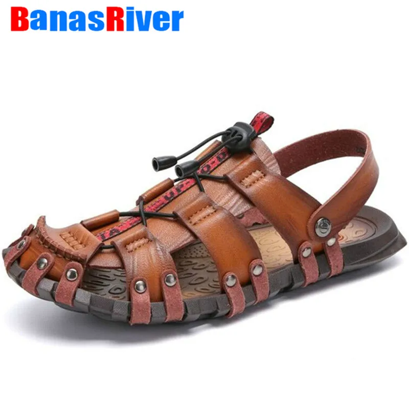 

2020 New Fashion Summer Men Shoes Outdoor Soft Sandals Hand Sewing Casual Beach Flip Flops Non-slip Flat Footwear Big Size 38-47