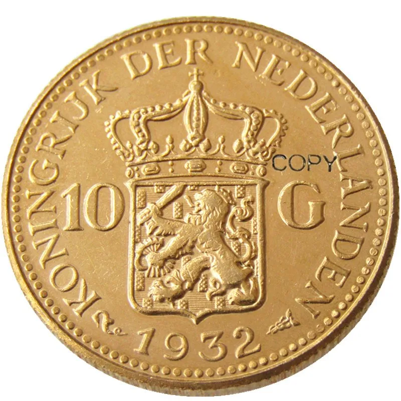 Нидерланды, набор(1925-1933) 5 шт. Wilhelmina I, 10 гульден позолоченный копия декоративная монета