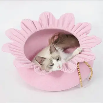 

Funny Cute Flower Cat's Nest Winter Warm Cat House Felt House Dog Nest Teddy Dog Flower Mat Cat Supplies Cute Cat House